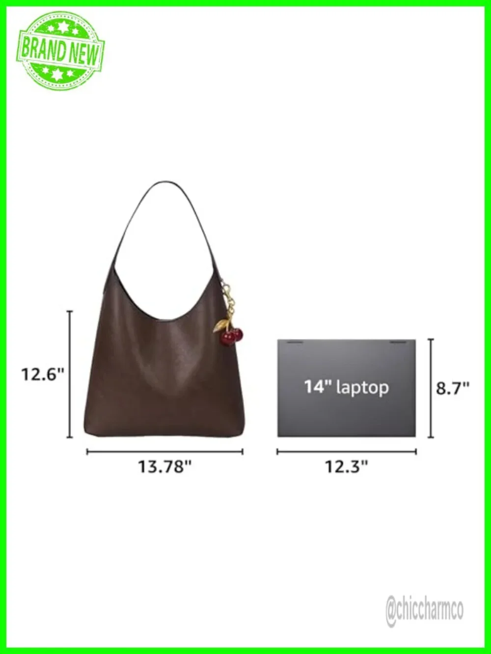 Faux Suede Hobo Bag Vegan Leather Shoulder Tote Medium Slouchy Cherry Charm